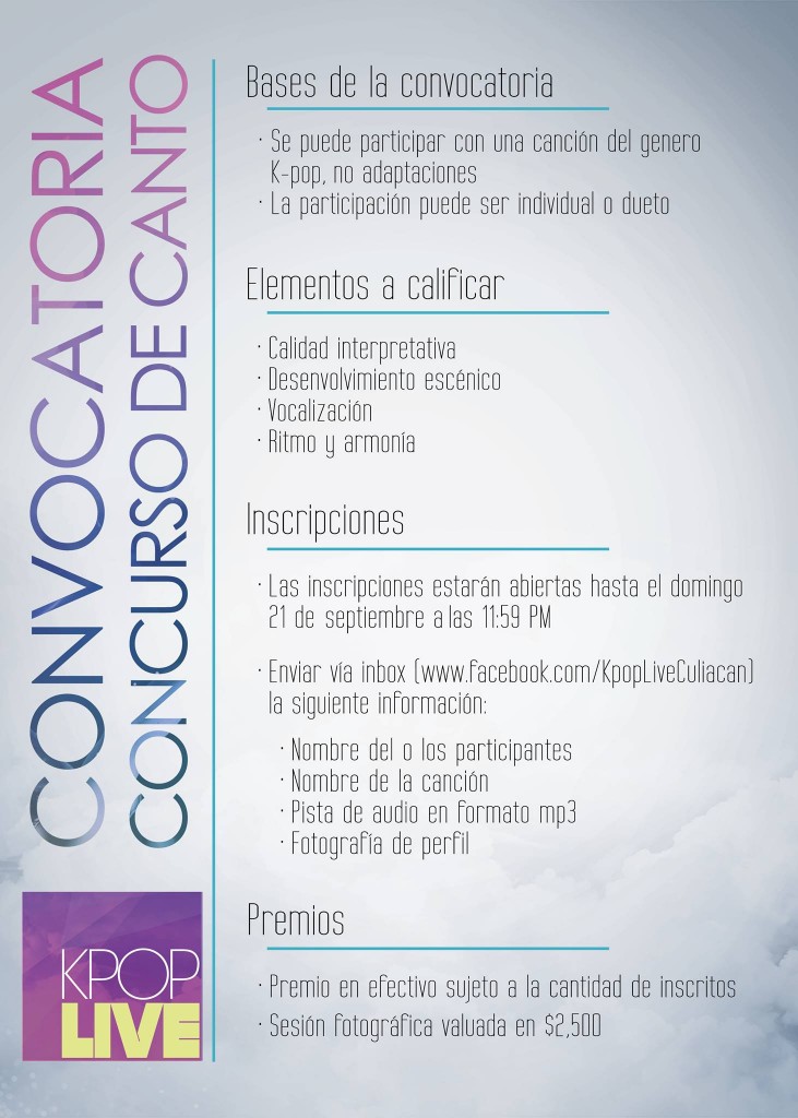 Convocatoria de canto KpopLiveCLN